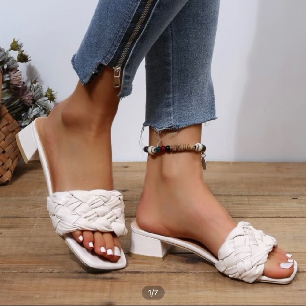 Braided Detail Chunky Heeled Mule Sandals